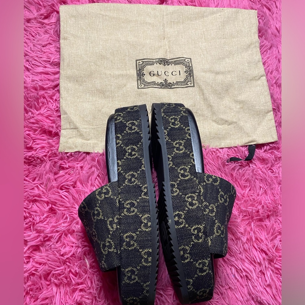 Authentic Gucci Denim Platform Slides - Picture 2 of 7